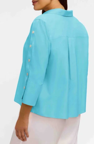 Foxcroft Lainey Button Accent Cotton Popover Top In White