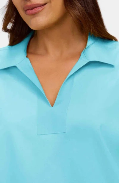 Foxcroft Lainey Button Accent Cotton Popover Top In White