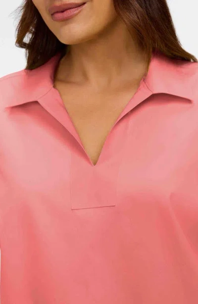 Foxcroft Lainey Button Accent Cotton Popover Top In Red