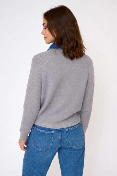 Central Park West Dash Denim Collar Pullover In Gray
