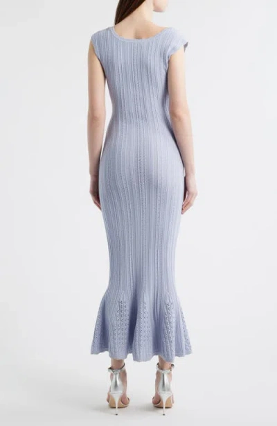 Loveshackfancy Tayleen Pointelle-knit Fluted Midi Dress In Blue