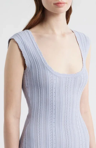 Loveshackfancy Tayleen Pointelle-knit Fluted Midi Dress In Blue