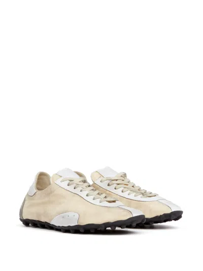 Maison Margiela Leather Lace-up Trainers Featuring Suede Accents In White