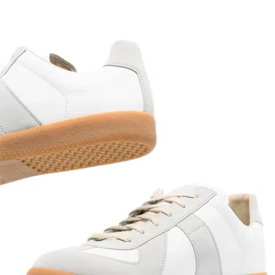 Maison Margiela Low-top Leather Sneakers With Contrasting Details In White