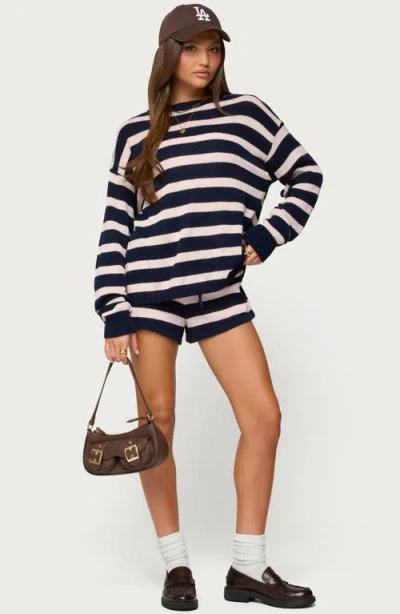 Edikted Amaris Stripe Oversize Cotton Sweatshirt In Blue