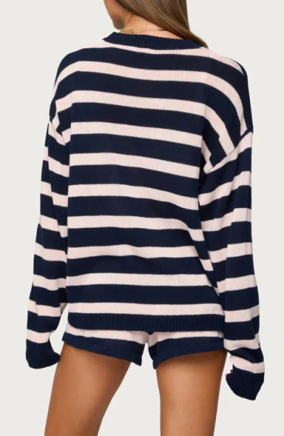 Edikted Amaris Stripe Oversize Cotton Sweatshirt In Blue