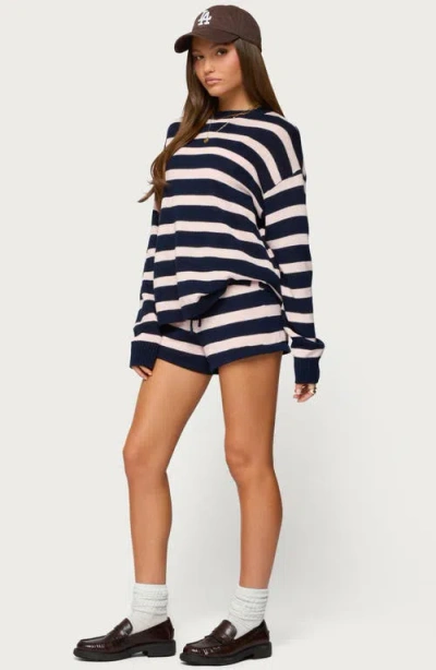 Edikted Amaris Stripe Oversize Cotton Sweatshirt In Blue