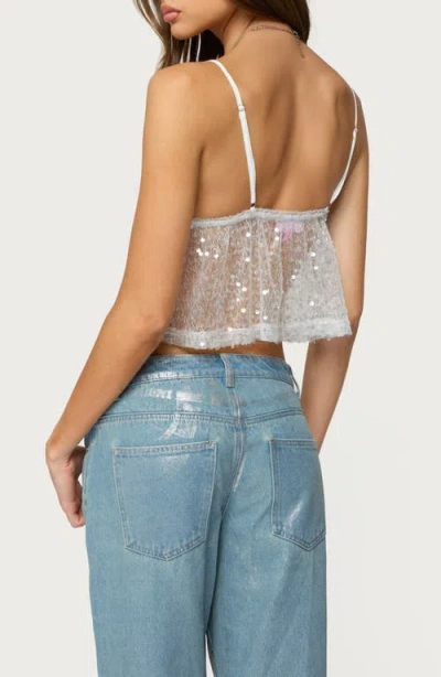 Edikted Sheer Sequin Mesh Babydoll Camisole In White