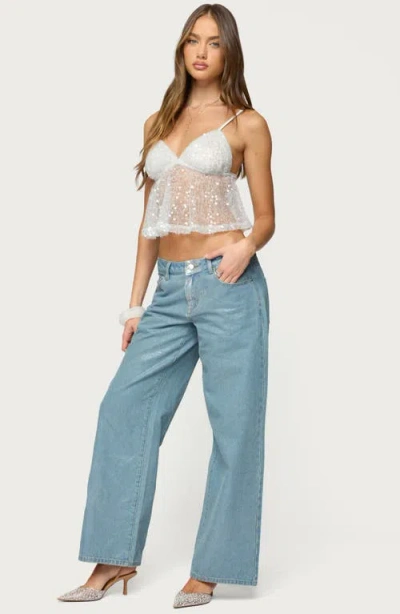 Edikted Sheer Sequin Mesh Babydoll Camisole In White