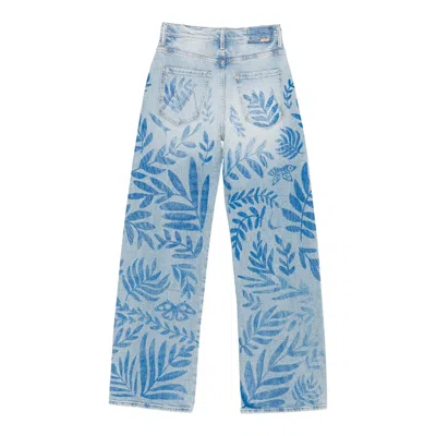 Mother Womens Pressed Leaves The Lasso Sneak Wide-leg High-rise Stretch-denim Jeans In Blue