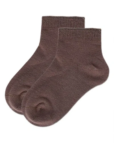 Memoi Basic Silky-soft Gauge Ankle Sock In Brown