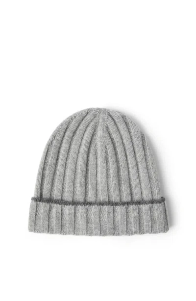 Brunello Cucinelli Cashmere Rib Knit Beanie In Gray