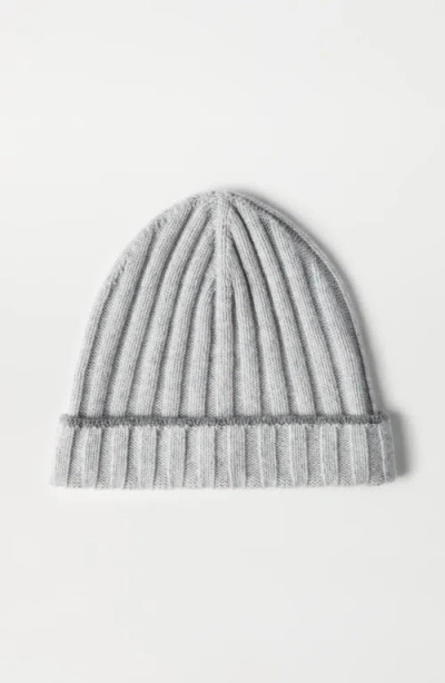 Brunello Cucinelli Cashmere Rib Knit Beanie In Gray