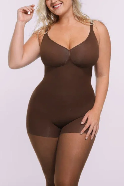 Shapellx Mistweave Skin Flow Full Coverage Bodysuit In Brown