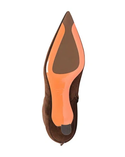 Santoni Suede Mid-heel Ankle Boot With Back Decorative Strap In Brown