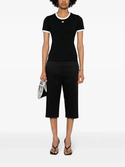 Courrèges Courreges Women Cotton T Shirt With Contrasting Profiles In Black