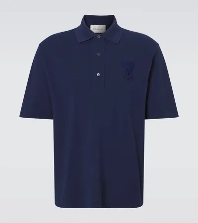 Ami Alexandre Mattiussi Blue Polo Shirt With Adc Patch Logo In Cotton Uomo In Multi