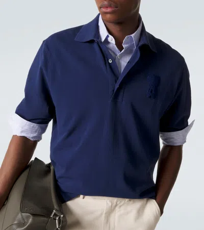 Ami Alexandre Mattiussi Blue Polo Shirt With Adc Patch Logo In Cotton Uomo In Multi