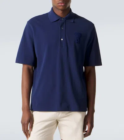 Ami Alexandre Mattiussi Blue Polo Shirt With Adc Patch Logo In Cotton Uomo In Multi