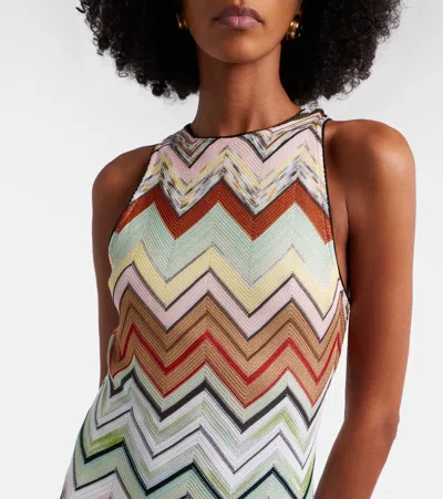 Missoni Ärmelloses Langkleid Aus Baumwolle Und Viskose Mit Fischgrätmuster In Multi