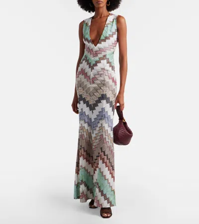 Missoni Striped Metallic Crochet-knit Maxi Dress In Multi