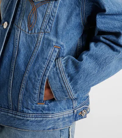 Versace Cotton Denim Jacket Long Sleeves Contrast Collar In Blue