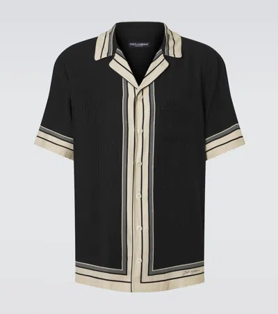 Dolce & Gabbana Men Hawaii Shirt With Logo And Striped Print In Black