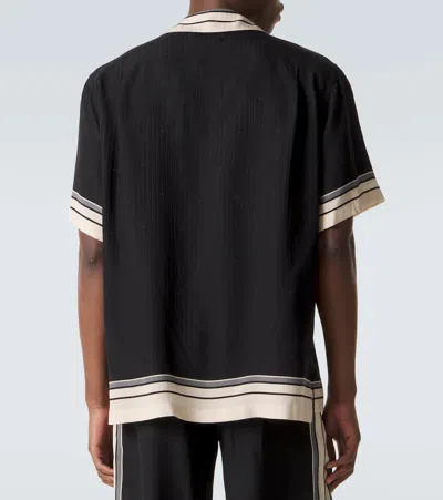Dolce & Gabbana Men Hawaii Shirt With Logo And Striped Print In Black