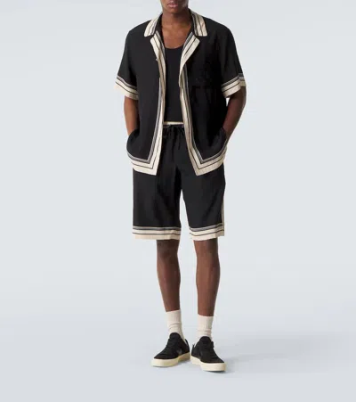 Dolce & Gabbana Men Hawaii Shirt With Logo And Striped Print In Black