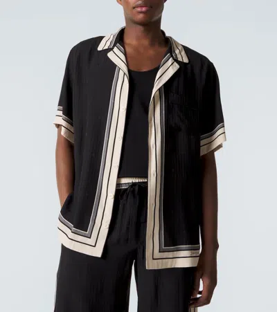 Dolce & Gabbana Men Hawaii Shirt With Logo And Striped Print In Black