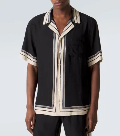 Dolce & Gabbana Men Hawaii Shirt With Logo And Striped Print In Black
