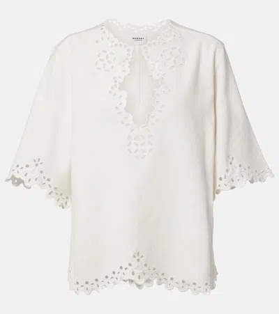 Isabel Marant Étoile Blusa Bianca A Maniche Corte Con Scollo A V E Orlo Smerlato Marant Etoile In White