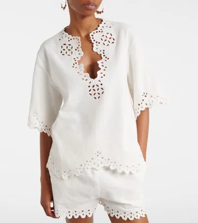 Isabel Marant Étoile Blusa Bianca A Maniche Corte Con Scollo A V E Orlo Smerlato Marant Etoile In White