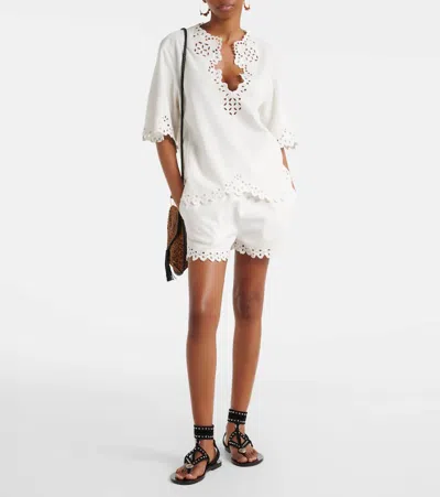 Isabel Marant Étoile Blusa Bianca A Maniche Corte Con Scollo A V E Orlo Smerlato Marant Etoile In White