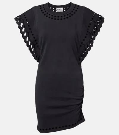 Isabel Marant Étoile Orlane Broderie Anglaise Cotton-jersey Mini Dress In Black