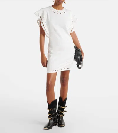 Isabel Marant Étoile Orlane Eyelet Ruffle-sleeve Mini T-shirt Dress In White