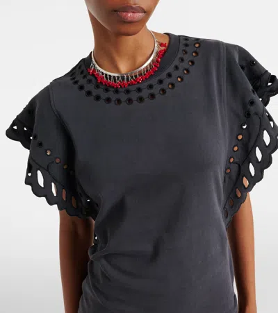Isabel Marant Étoile Orlane Broderie Anglaise Cotton-jersey Mini Dress In Black