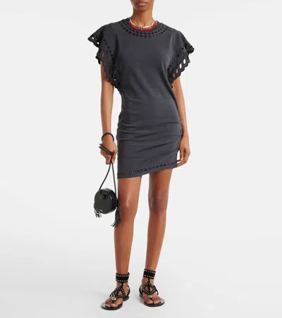 Isabel Marant Étoile Orlane Broderie Anglaise Cotton-jersey Mini Dress In Black