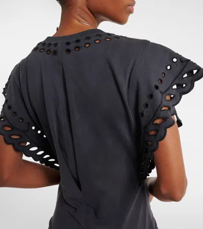 Isabel Marant Étoile Orlane Broderie Anglaise Cotton-jersey Mini Dress In Black