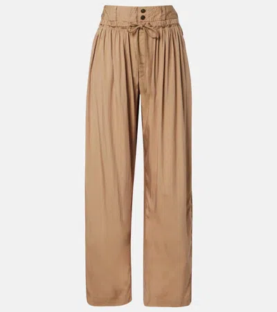 Isabel Marant Inaya High Waist Gathered Straight Leg Pants In Brown