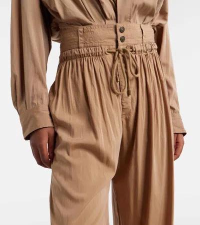 Isabel Marant Inaya High Waist Gathered Straight Leg Pants In Brown