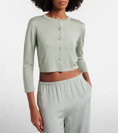 Max Mara Silk And Cashmere Crew Neck Cardigan In Green