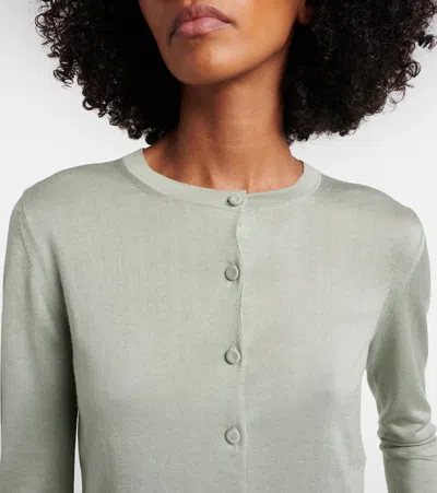 Max Mara Silk And Cashmere Crew Neck Cardigan In Green