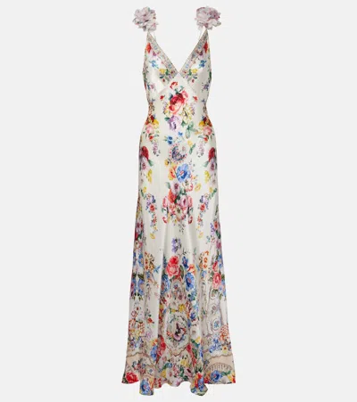 Camilla V Neck Bias Slip Dress With Back Frill In Multi