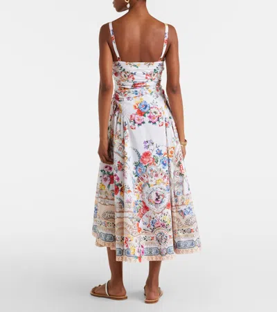 Camilla Ballerina Tie-detailed Cutout Ruched Floral-print Cotton-blend Midi Dress In Multi