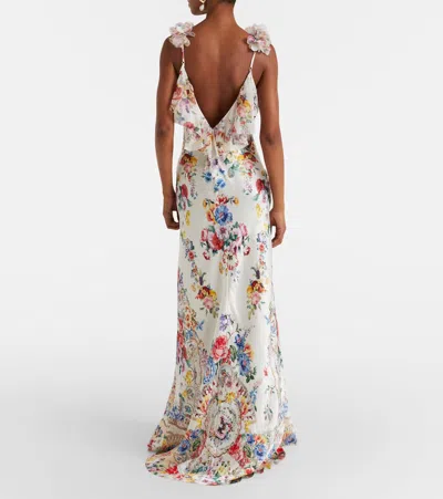 Camilla V Neck Bias Slip Dress With Back Frill In Multi