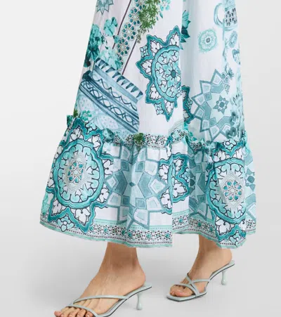 Camilla Embellished Ruffled Halterneck Linen Midi Dress In Blue