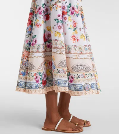Camilla Ballerina Tie-detailed Cutout Ruched Floral-print Cotton-blend Midi Dress In Multi