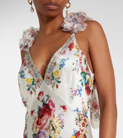 Camilla V Neck Bias Slip Dress With Back Frill In Multi