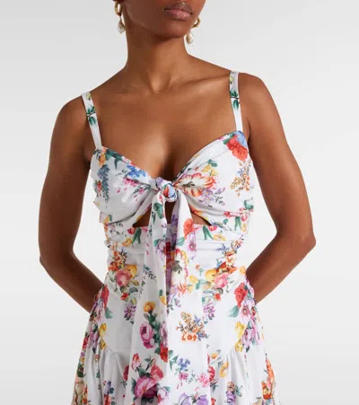 Camilla Ballerina Tie-detailed Cutout Ruched Floral-print Cotton-blend Midi Dress In Multi